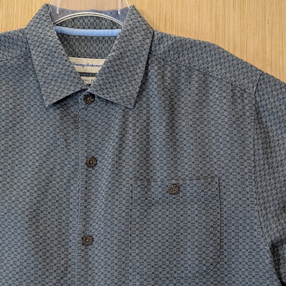 Tommy Bahama Mens Large Silk Cotton Grey Textured Short Sleeve Button Up Shirt